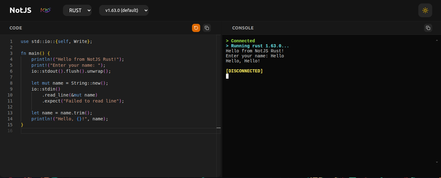 A photo of NotJS demo working